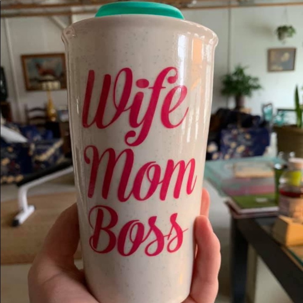 Wife mom boss glass cup with lid